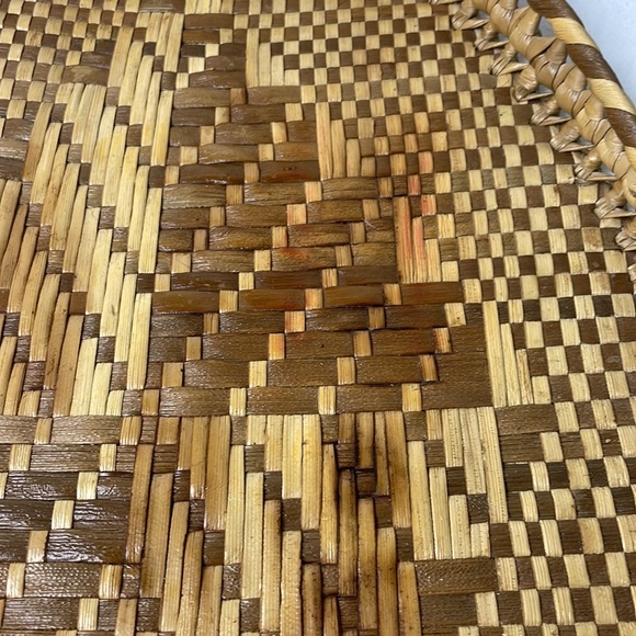 Vintage Woven Raffia Rattan Geo Holiday Handle Serving Home Decor 11 x 16 Tray - Picture 7 of 15